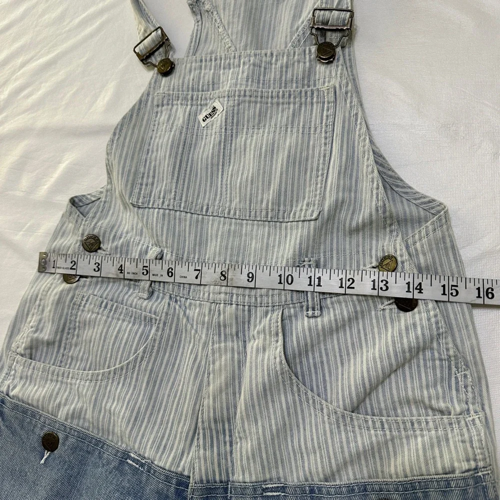 Guess Overalls Womens 1 VTG 90s Pinstriped Colorblock Denim Made in USA Coastal